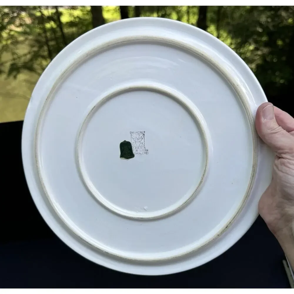 GMUNDNER AUSTRIA KERAMIK POTTERY CAKE PLATE Hand Painted 11” -A86